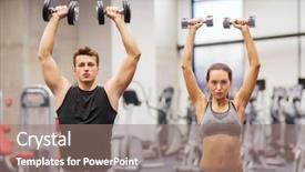  Presentation with flexing - Audience pleasing slides consisting of hombre levantando pesa - sport fitness lifestyle and people backdrop and a coral colored foreground