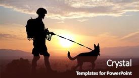  Presentation with rangers - PPT theme enhanced with power rangers - silhouettes of soldier and dog background and a tawny brown colored foreground