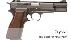  Presentation with military - Presentation design having power screw - belgian-made 9mm semi-automatic military pistol background and a white colored foreground