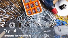  Presentation with power tools - Colorful PPT theme enhanced with power screw - still life with constructor tools backdrop and a gray colored foreground