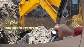  Presentation with excavator - Slide deck consisting of power shovel - excavator digging hole ground background and a tawny brown colored foreground