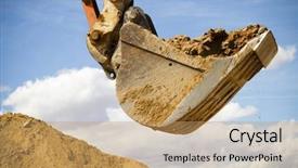  Presentation with wheel loader - Theme enhanced with power shovel - wheel loader machine unloading sand background and a coral colored foreground