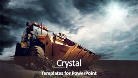  Presentation with tractor - Presentation theme enhanced with power shovel - yellow tractor on sky background background and a tawny brown colored foreground