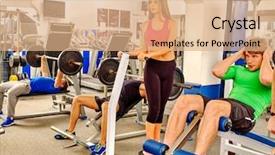  Presentation with gym - Colorful slide set enhanced with power sports - group of men and women backdrop and a coral colored foreground