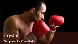  Presentation with boxer - Presentation design featuring power sports - young boxer fighter over black background and a tawny brown colored foreground