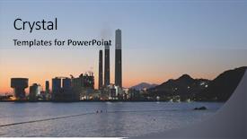  Presentation with thermal power station boiler - Beautiful presentation design featuring power station in lamma island backdrop and a  colored foreground