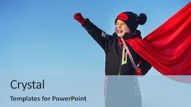  Presentation with super girl - Audience pleasing PPT theme consisting of blue sky background superhero backdrop and a light blue colored foreground