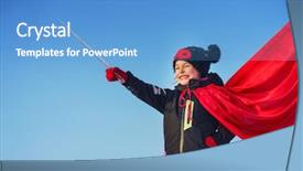  Presentation with super girl - Slides featuring blue sky background superhero background and a teal colored foreground