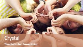  Presentation with fun - PPT theme consisting of power team work - friends group having fun together background and a coral colored foreground