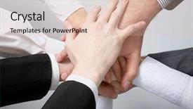  Presentation with team hands - Theme having power team work - hands on top of each background and a lemonade colored foreground