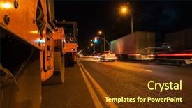  Presentation with power - Colorful PPT layouts enhanced with power tiller - repairing the road backdrop and a tawny brown colored foreground