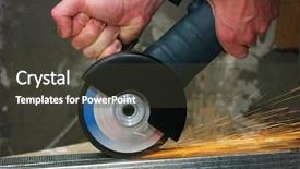  Presentation with steel - Audience pleasing PPT theme consisting of power tools - machine for grinding steel backdrop and a dark gray colored foreground
