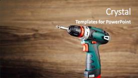  Presentation with wooden cross against the sky - PPT theme with power tools service - electric screwdriver against wooden background background and a coral colored foreground