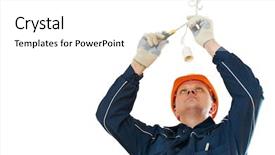  Presentation with electrician - PPT theme having power tools service - one electrician at work laying background and a white colored foreground
