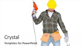  Presentation with drill - Presentation theme having power tools service - repairman holding hammer and drill background and a  colored foreground