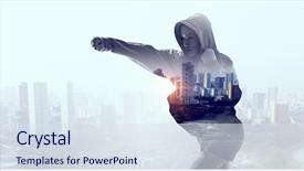  Presentation with power media - Audience pleasing presentation theme consisting of power train - young boxer woman outdoor mixed backdrop and a sky blue colored foreground