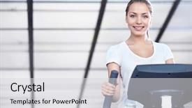  Presentation with fitness - Colorful presentation enhanced with power training - happy young girl engaged backdrop and a  colored foreground