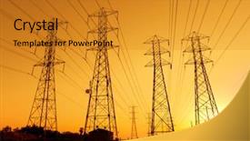  Presentation with electric transmission - Amazing presentation theme having power transmission - electric powerlines at sunset backdrop and a gold colored foreground