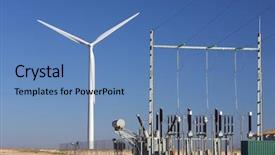  Presentation with power transmission - Presentation having power transmission - high-voltage substation and windmill background and a teal colored foreground