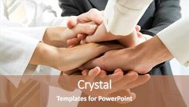  Presentation with business partner people joining hand - Audience pleasing theme consisting of power up - business people hands on top backdrop and a coral colored foreground