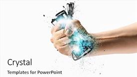  Presentation with human - Presentation design consisting of power up - close-up image of human hand background and a white colored foreground