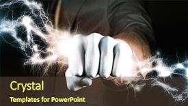  Presentation with lightning - PPT theme with power up - close up of businessman grasping background and a tawny brown colored foreground