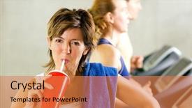  Presentation with workout - Presentation having power walking - mature woman has a refreshing background and a coral colored foreground