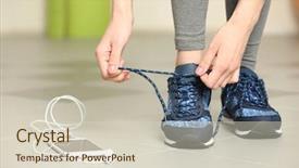  Presentation with health woman running female runner - PPT theme with power walking - woman tying up running shoe background and a  colored foreground