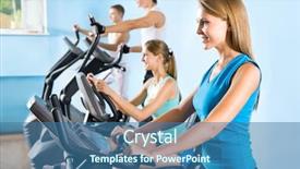  Presentation with treadmill - Presentation design with power walking - young attractive people background and a  colored foreground