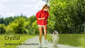  Presentation with girl running on the beach clouds - Colorful presentation enhanced with power walking - young attractive sport girl running backdrop and a  colored foreground