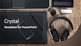  Presentation with power bank - Audience pleasing theme consisting of powerbank - top view of office desk backdrop and a dark gray colored foreground