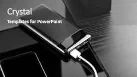  Presentation with powerbank - Presentation design enhanced with powerbank charges smartphone isolated background and a dark gray colored foreground