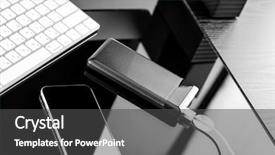  Presentation with powerbank - Colorful presentation enhanced with powerbank charges smartphone isolated backdrop and a dark gray colored foreground