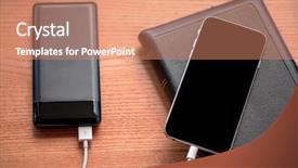  Presentation with powerbank - Presentation featuring powerbank charges smartphone isolated background and a coral colored foreground