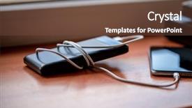  Presentation with powerbank - Cool new presentation design with powerbank charges smartphone isolated backdrop and a tawny brown colored foreground