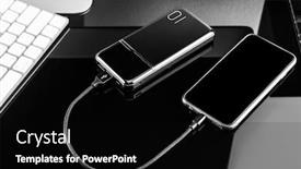  Presentation with powerbank - Presentation design enhanced with powerbank-charges-smartphone-isolated background and a black colored foreground