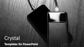  Presentation with powerbank - PPT layouts featuring powerbank-charges-smartphone-isolated background and a dark gray colored foreground