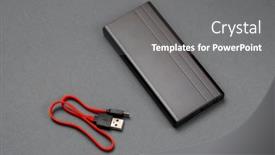  Presentation with powerbank - Slide deck having powerbank-charges-smartphone-isolated background and a gray colored foreground