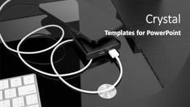  Presentation with powerbank - Presentation theme featuring powerbank-charges-smartphone-isolated background and a dark gray colored foreground