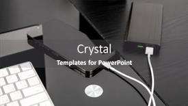  Presentation with powerbank - Presentation design consisting of powerbank-charges-smartphone-isolated background and a dark gray colored foreground