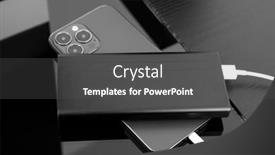  Presentation with powerbank - Slides having powerbank-charges-smartphone-isolated background and a dark gray colored foreground