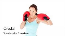  Presentation with sportswoman boxing woman - Slide deck featuring powerful animated - concentrated hispanic woman with boxing background and a white colored foreground