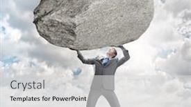  Presentation with powerful - Audience pleasing presentation theme consisting of powerful businessman holding huge stone above head backdrop and a light gray colored foreground