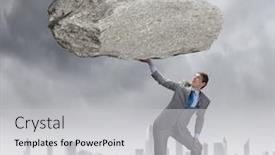  Presentation with powerful - Colorful PPT theme enhanced with powerful businessman holding huge stone above head backdrop and a light gray colored foreground