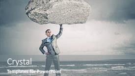  Presentation with powerful - Slide set with powerful businessman holding huge stone above head background and a gray colored foreground