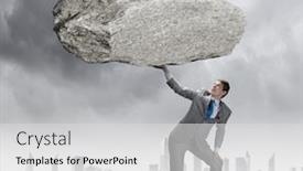  Presentation with powerful - Theme with powerful businessman holding huge stone above head background and a light gray colored foreground