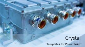  Presentation with connector - Slide deck consisting of powerful high-voltage electrical connector background and a light blue colored foreground