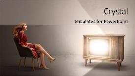  Presentation with television watching - PPT theme consisting of elegant young lady watching background and a soft green colored foreground