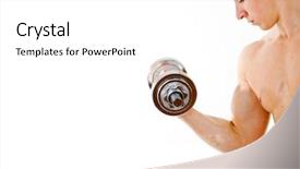  Presentation with lifting weights - Theme having powerful muscular young man lifting weights against white background background and a white colored foreground