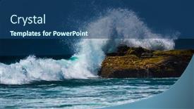  Presentation with ocean wave - PPT theme featuring powerful ocean wave breaking on the rock background and a ocean colored foreground